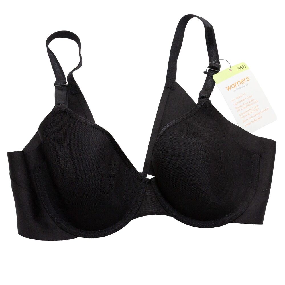 Warners 34B No Side Effects Back Smoothing Underwire Bra Black RA3081A NWT